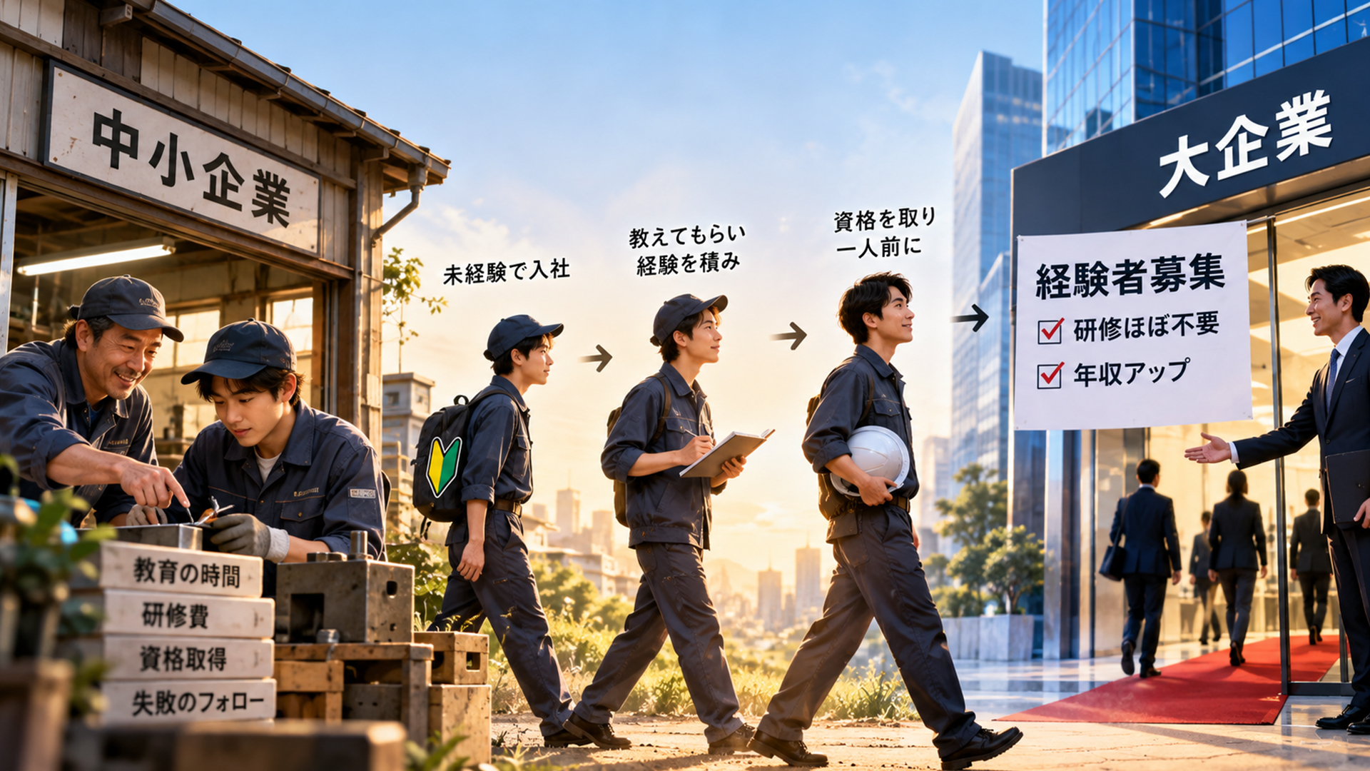 中小企業で育った人材が大企業の経験者採用へ移る構図